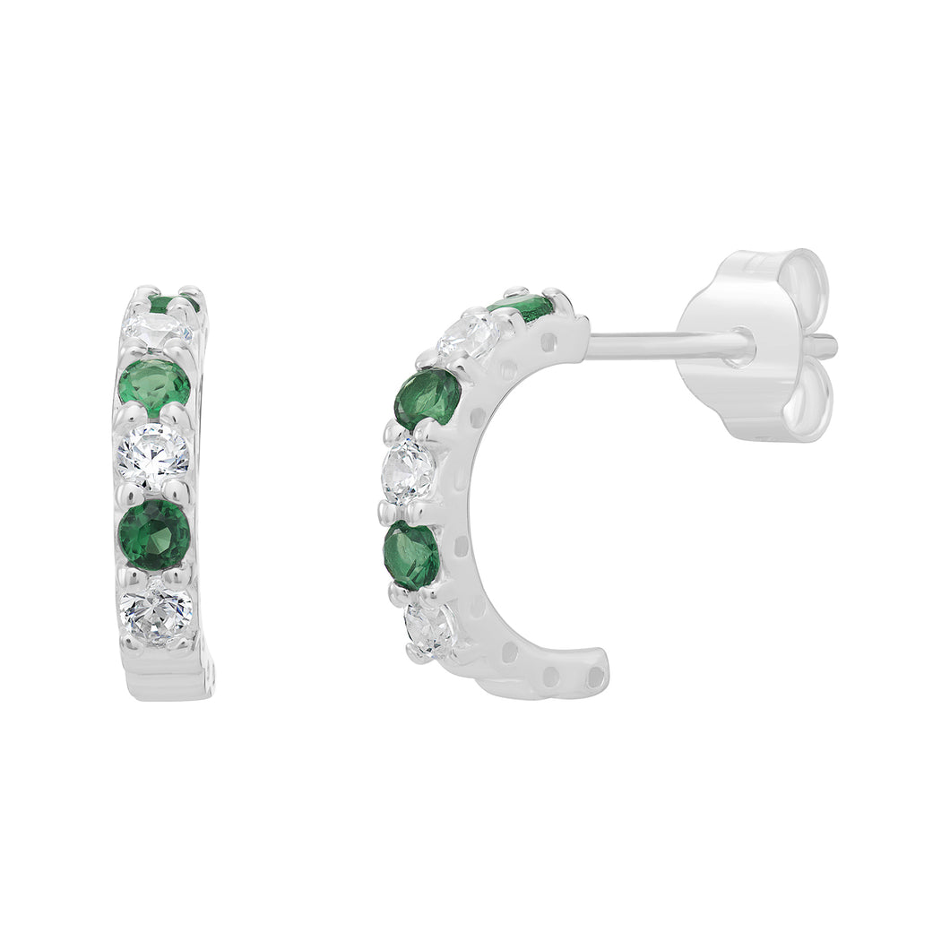 Sterling Silver Green and Clear CZ Hoop Earrings SKU 0110509