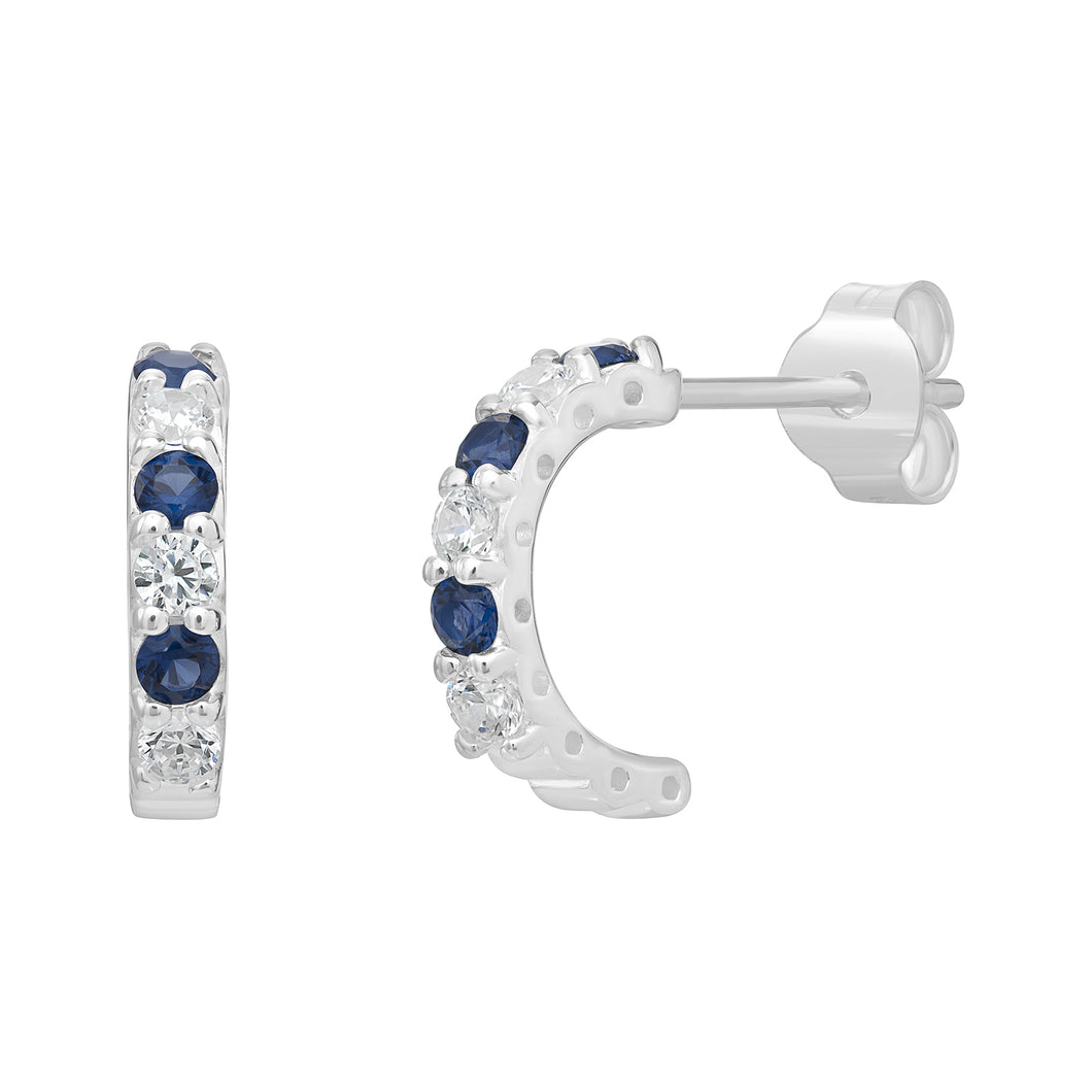 Sterling Silver Blue and Clear CZ Hoop Earrings SKU 0110510