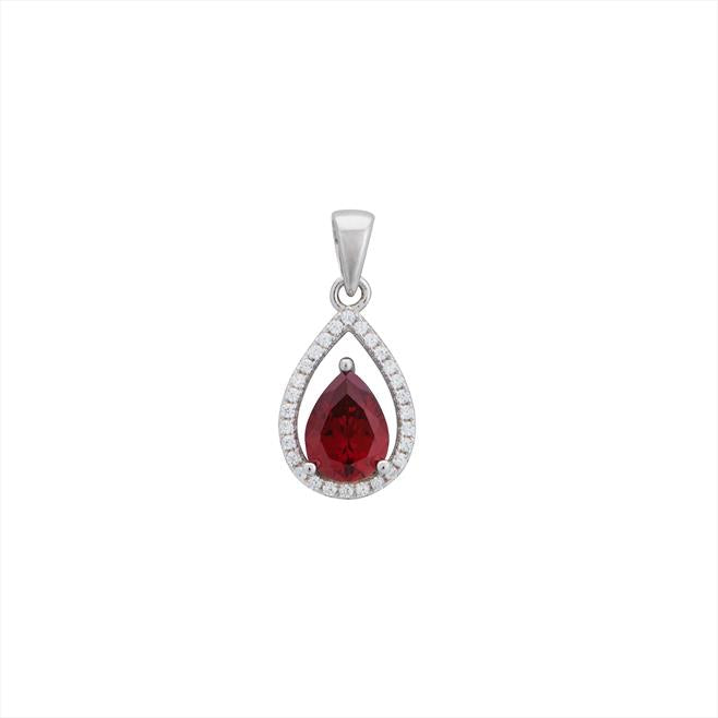 Sterling Silver Red pear shaped CZ Pendant SKU 0112558