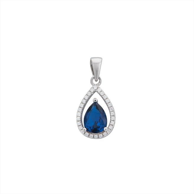 Sterling Silver Blue pear shaped CZ Pendant SKU 0112559