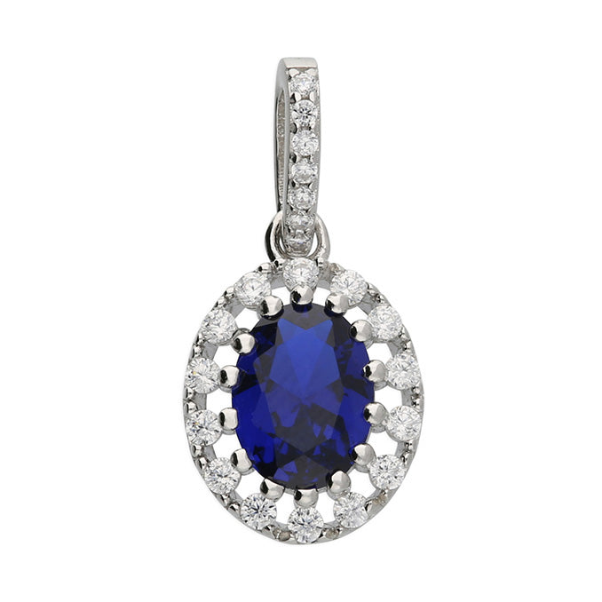 Sterling Silver Oval Blue CZ Halo Pendant SKU 0112564