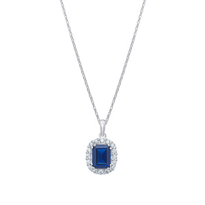 Sterling Silver Rectangle Blue CZ Halo Pendant SKU 0112565