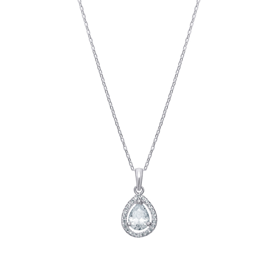 Sterling Silver Pear Shape CZ Halo Pendant SKU 0112566