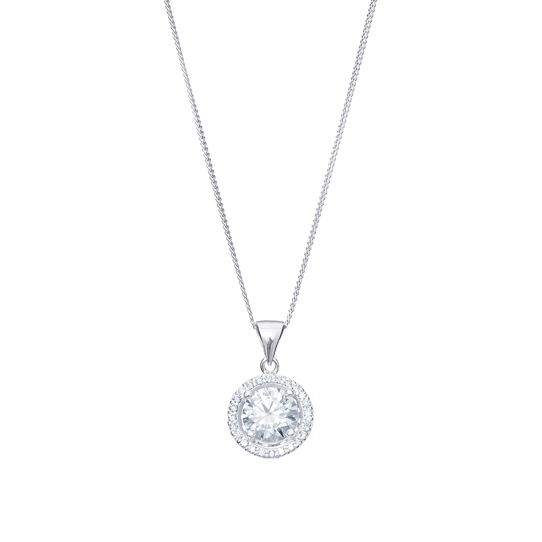 Sterling Silver Claw Set CZ Halo Pendant SKU 0112567