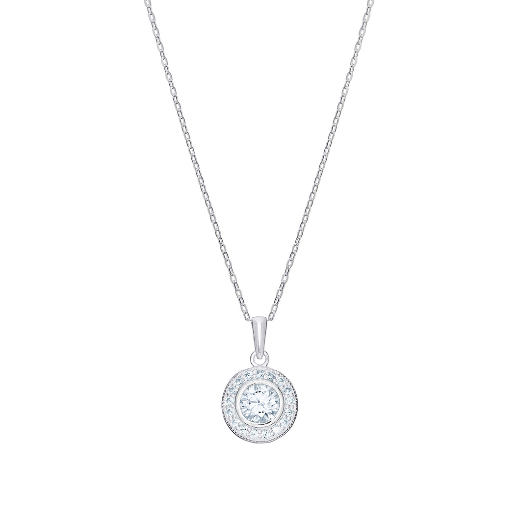 Sterling Silver Rubover CZ Halo Pendant SKU 0112568