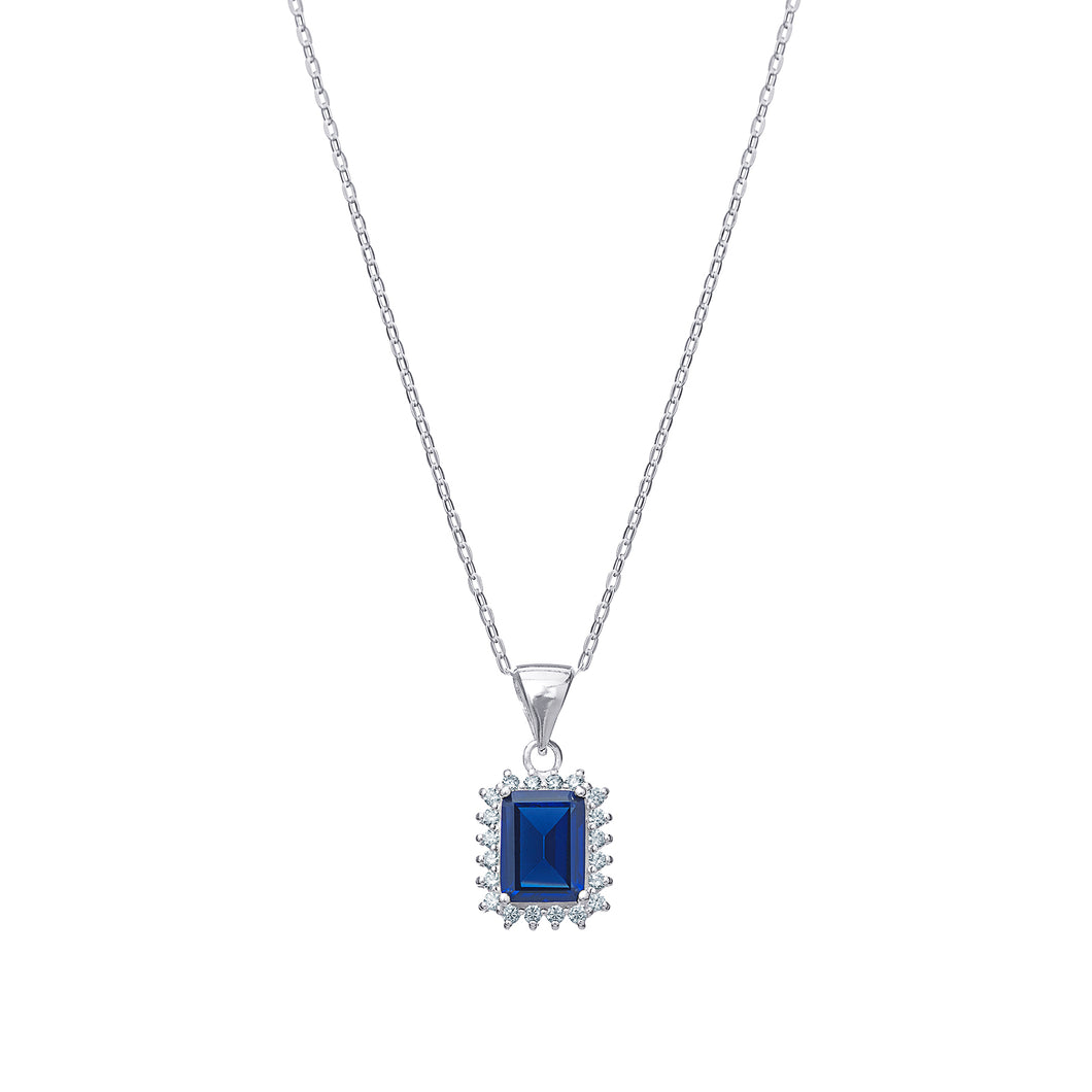 Sterling Silver Rectangle Blue CZ Halo Pendant SKU 0112570