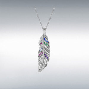 Sterling Silver Multi Colour CZ Feather Pendant SKU 0112582