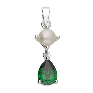 Sterling Silver Green CZ and Synthetic Pearl Pendant SKU 0112600