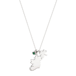 Sterling Silver Map Of Ireland with Green CZ and Clover charms, Pendant SKU 0112601
