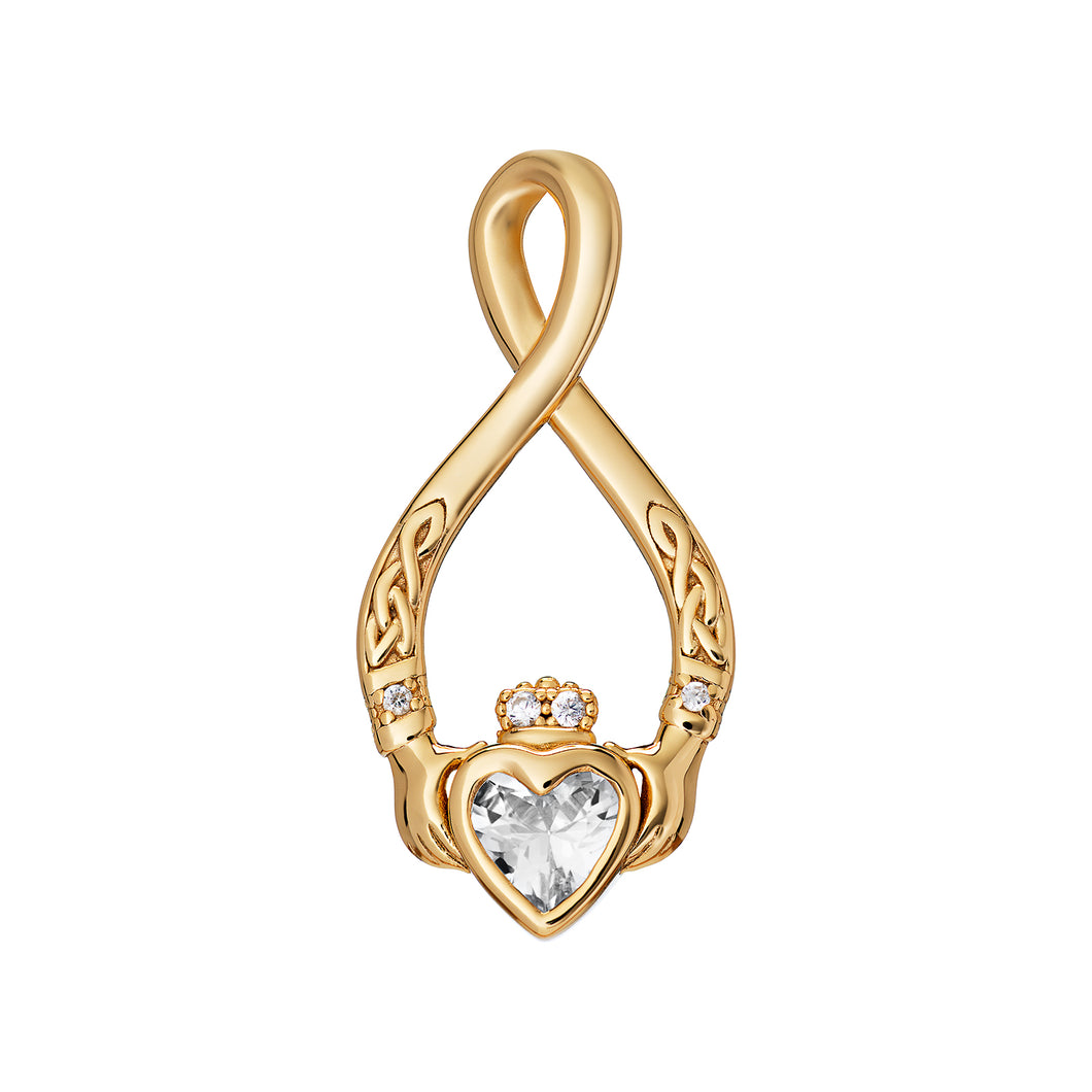 Sterling Silver Gold Finish Celtic Claddagh CZ Pendant SKU 0112723
