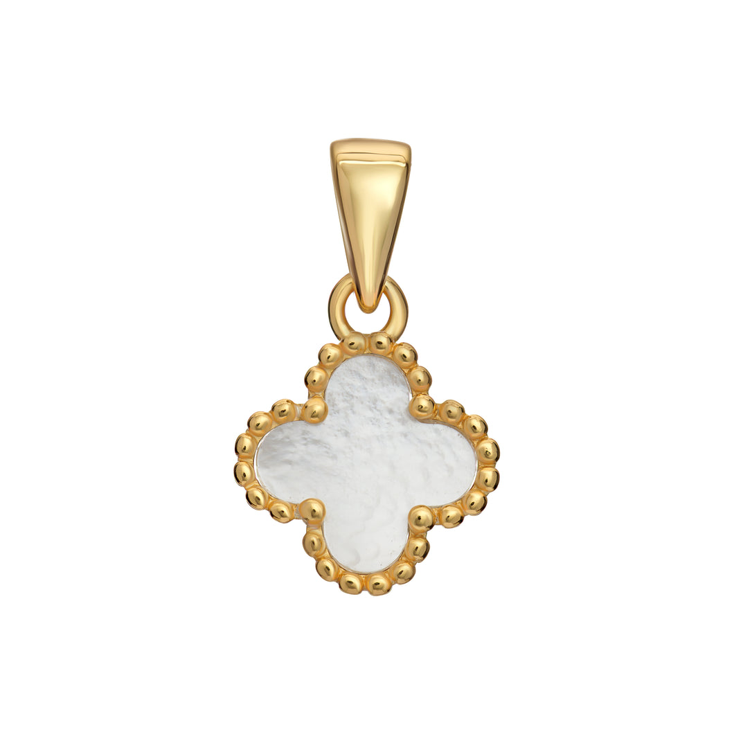 Sterling Silver Gold Finish Synthetic MOP Clover Pendant SKU 0112724