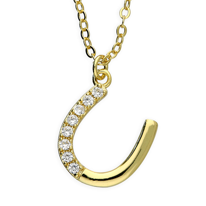 Sterling Silver Gold Finish CZ Horse Shoe Pendant SKU 0112728