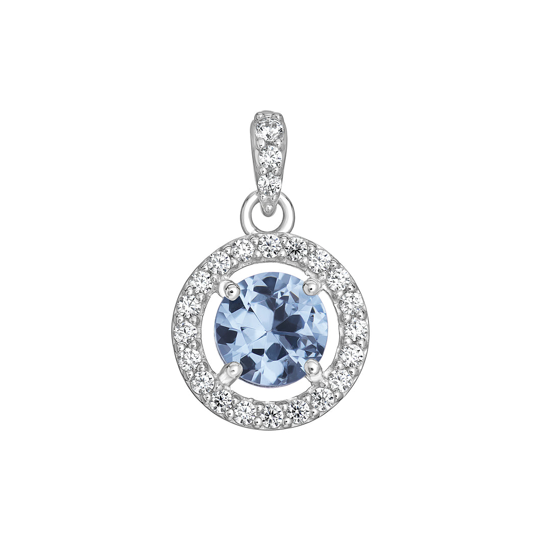 Sterling Silver Pale Blue CZ and CZ Halo Pendant SKU 0112732