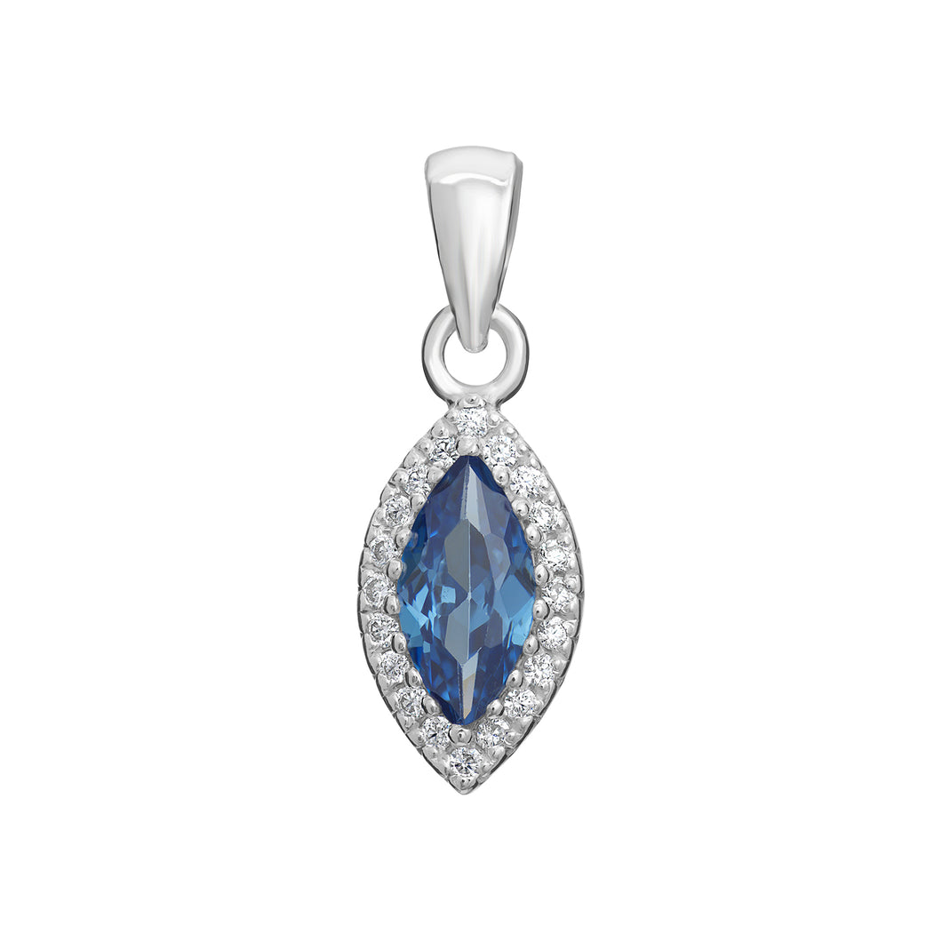 Sterling Silver Marquise Shape Blue CZ and CZ Halo Pendant SKU 0112734