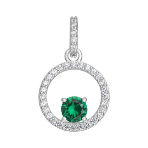 Sterling Silver Green CZ and CZ Halo Pendant SKU 0112735