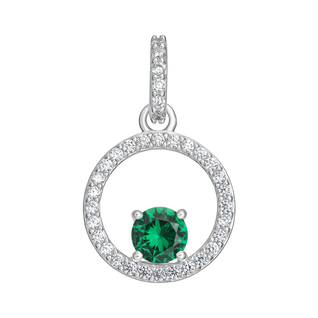 Sterling Silver Green CZ and CZ Halo Pendant SKU 0112735