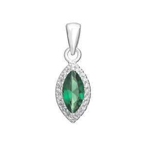 Sterling Silver Marquise Shape Green CZ and CZ Halo Pendant SKU 0112736