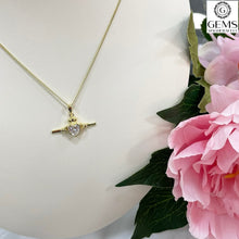 Load image into Gallery viewer, Sterling Silver Gold Finish Claddagh CZ T-Bar Pendant SKU 0112746
