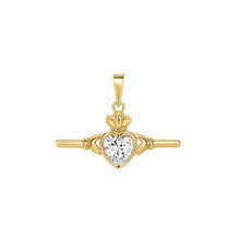 Load image into Gallery viewer, Sterling Silver Gold Finish Claddagh CZ T-Bar Pendant SKU 0112746
