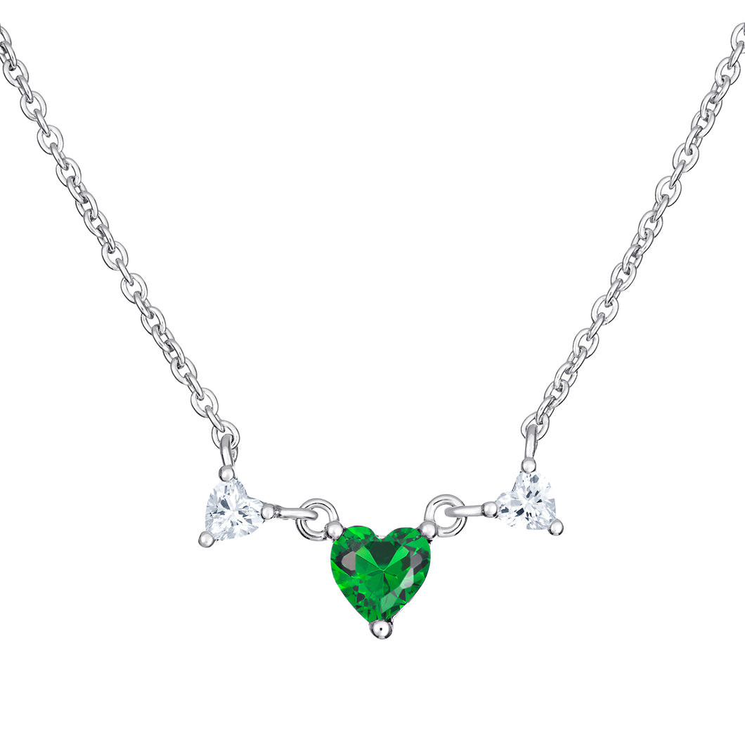 Sterling Silver Green CZ Heart and CZ Necklace SKU 0114232