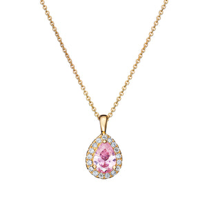 Sterling Silver Gold Finish Pink CZ Pear Shape Halo Pendant SKU 0114234