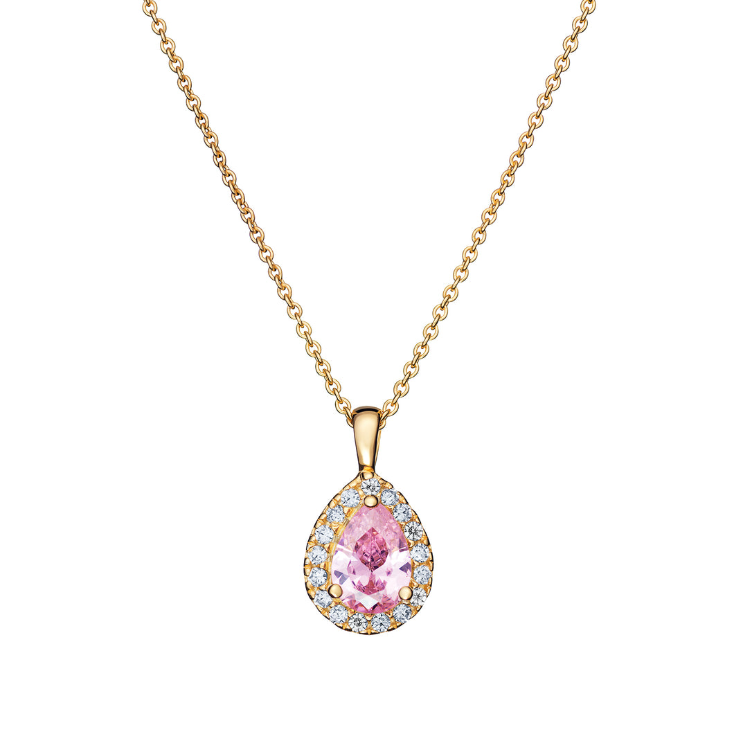 Sterling Silver Gold Finish Pink CZ Pear Shape Halo Pendant SKU 0114234