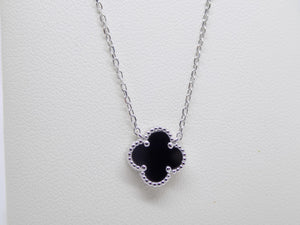 Sterling Silver Black Agate Flower Necklace SKU 0114250