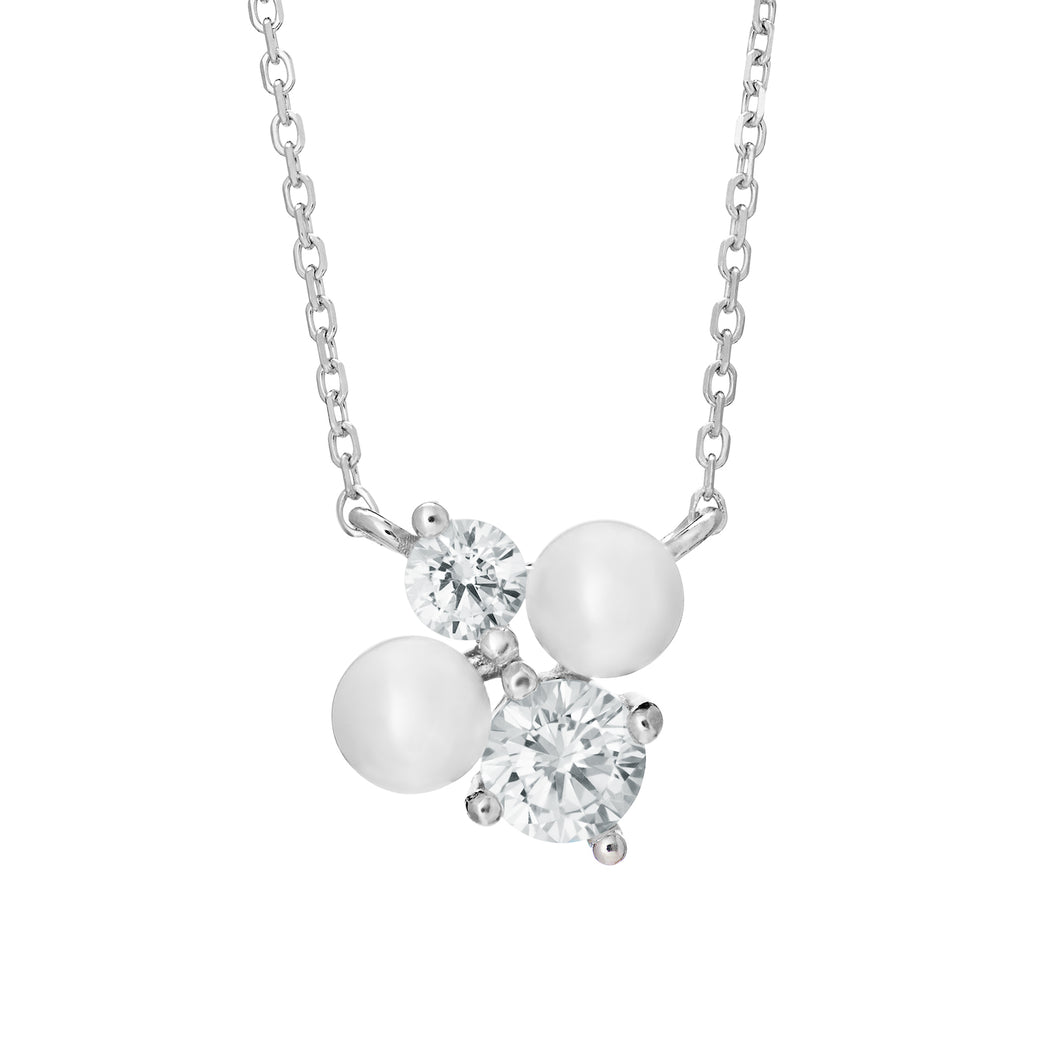 Sterling Silver Synthetic Pearl and CZ Necklace SKU 0114259