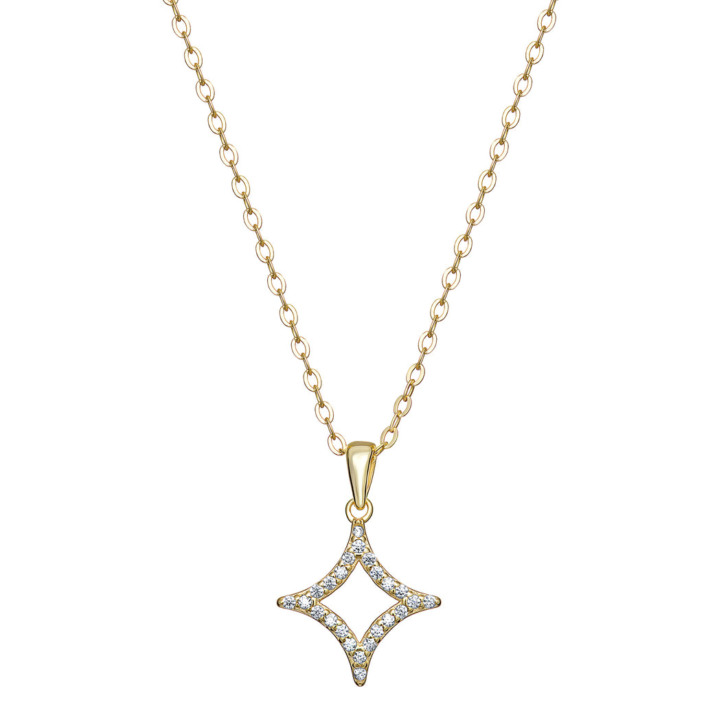 Sterling Silver Gold Finish Diamond Shape CZ Necklace SKU 0114263