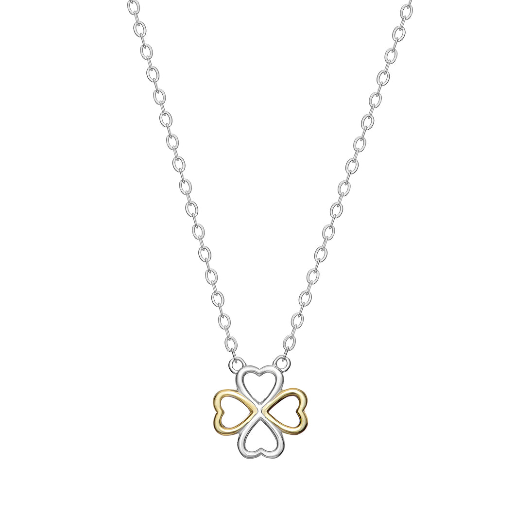 Sterling Silver 2 Tone Hearts Clover Shape Necklace SKU 0114264