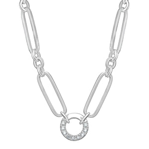 Sterling Silver Fancy Link and CZ Circle Necklace SKU 0114266