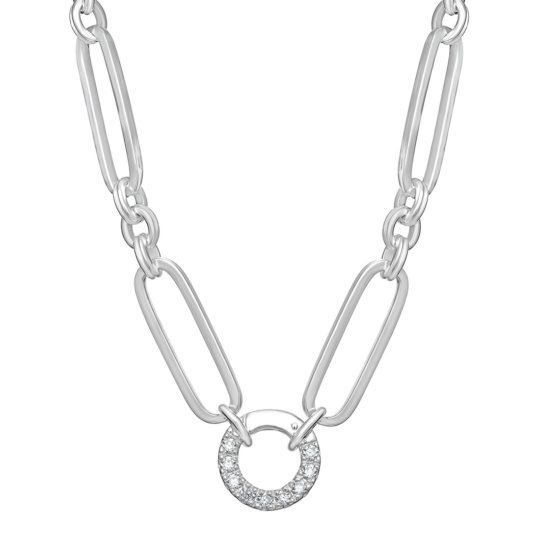 Sterling Silver Fancy Link and CZ Circle Necklace SKU 0114266
