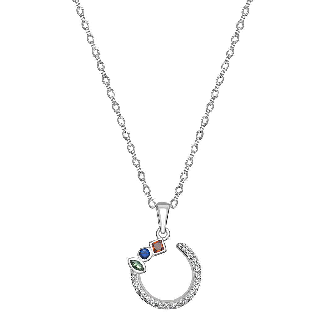 Sterling Silver Multi Shape and Colour CZ U Shape Pendant SKU 0114267