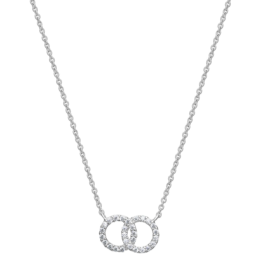 Sterling Silver Double Interlinked CZ Circle Necklace SKU 0114268