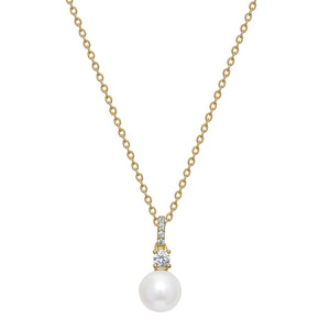 Sterling Silver Gold Finish Synthetic Pearl and CZ Necklace SKU 0114272