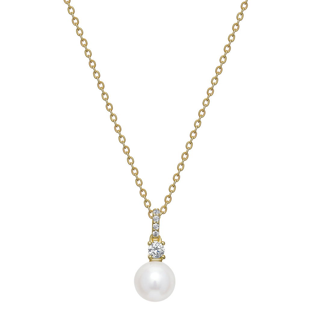 Sterling Silver Gold Finish Synthetic Pearl and CZ Necklace SKU 0114272