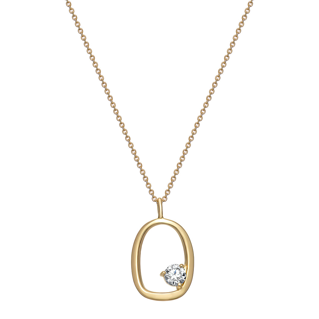 Sterling Silver Gold Finish Open Circle CZ Necklace SKU 0114273