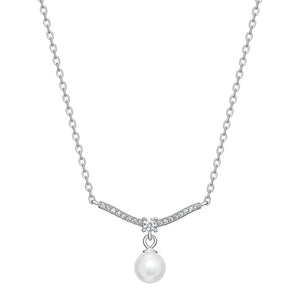 Sterling Silver CZ Bar and Synthetic Pearl Necklace SKU 0114274