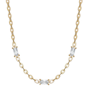 Sterling Silver Gold Finish Rectangle CZ Necklace SKU 0114275