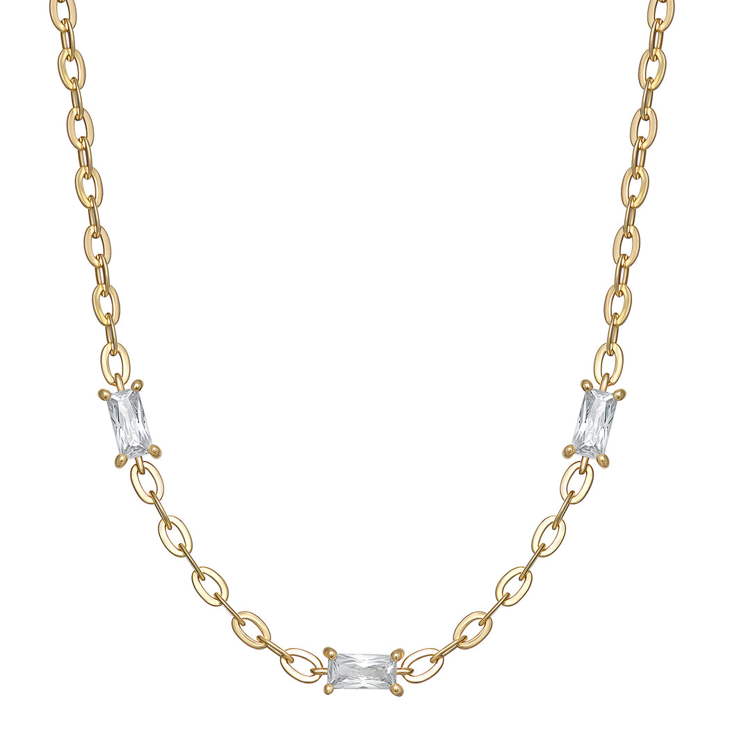 Sterling Silver Gold Finish Rectangle CZ Necklace SKU 0114275