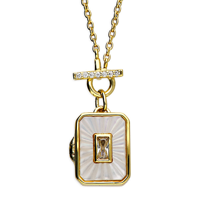 Sterling Silver Gold Finish Art Deco MOP Cz Locket SKU 0115107