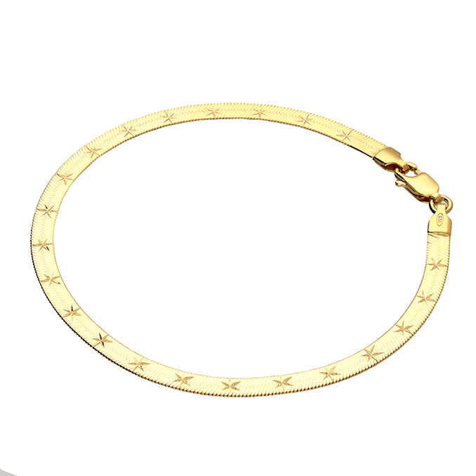 Sterling Silver Gold Finished Greek Key Herringbone Flat Bracelet SKU 0132045