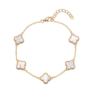 Sterling Silver Gold Finish Synthetic MOP Clover Bracelet SKU 0133610