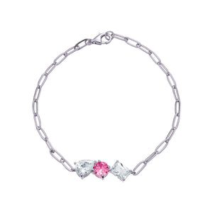 Sterling Silver Multi Shape Pink and Clear CZ Paper Link Bracelet SKU 0133624