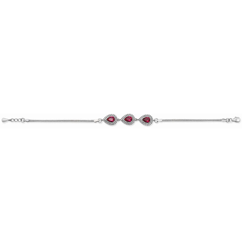 Sterling Silver Pear Shape Red CZ Halo Bracelet SKU 0134007