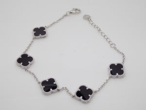 Sterling Silver Black Agate Flower Bracelet SKU 0134021