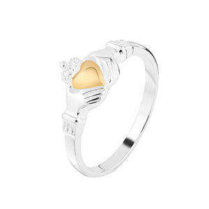 Sterling Silver 2 Tone Gold Finish Heart Claddagh Ring SKU 0135205