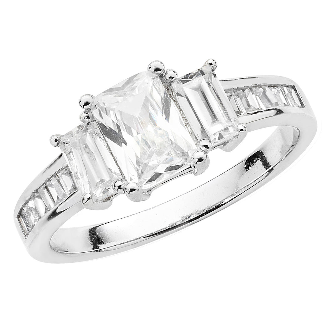 Sterling Silver 3 Rectangle CZ Ring SKU 0136239