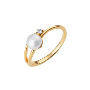 Sterling Silver Gold Finish Synthetic Pearl and CZ Ring SKU 0136251