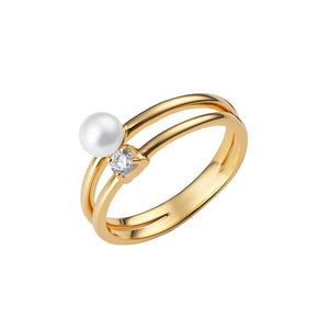 Sterling Silver Gold Finish Synthetic Pearl and CZ Ring SKU 0136252